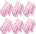 6 Pairs Pink Checkered Oven Mitts Heat Resistant, Vintage Retro Checkerboard Cute Oven Mitts, Extra Thicken Kitchen Gloves, 6''x11''
