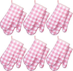 6 Pairs Pink Checkered Oven Mitts Heat Resistant, Vintage Retro Checkerboard Cute Oven Mitts, Extra Thicken Kitchen Gloves, 6''x11''