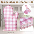 6 Pairs Pink Checkered Oven Mitts Heat Resistant, Vintage Retro Checkerboard Cute Oven Mitts, Extra Thicken Kitchen Gloves, 6''x11''