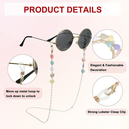 Beads Eyeglass Chain, Pearl Glasses Strap Eyewear Retainer Chain Around Neck Sunglass Holder for Girls Women