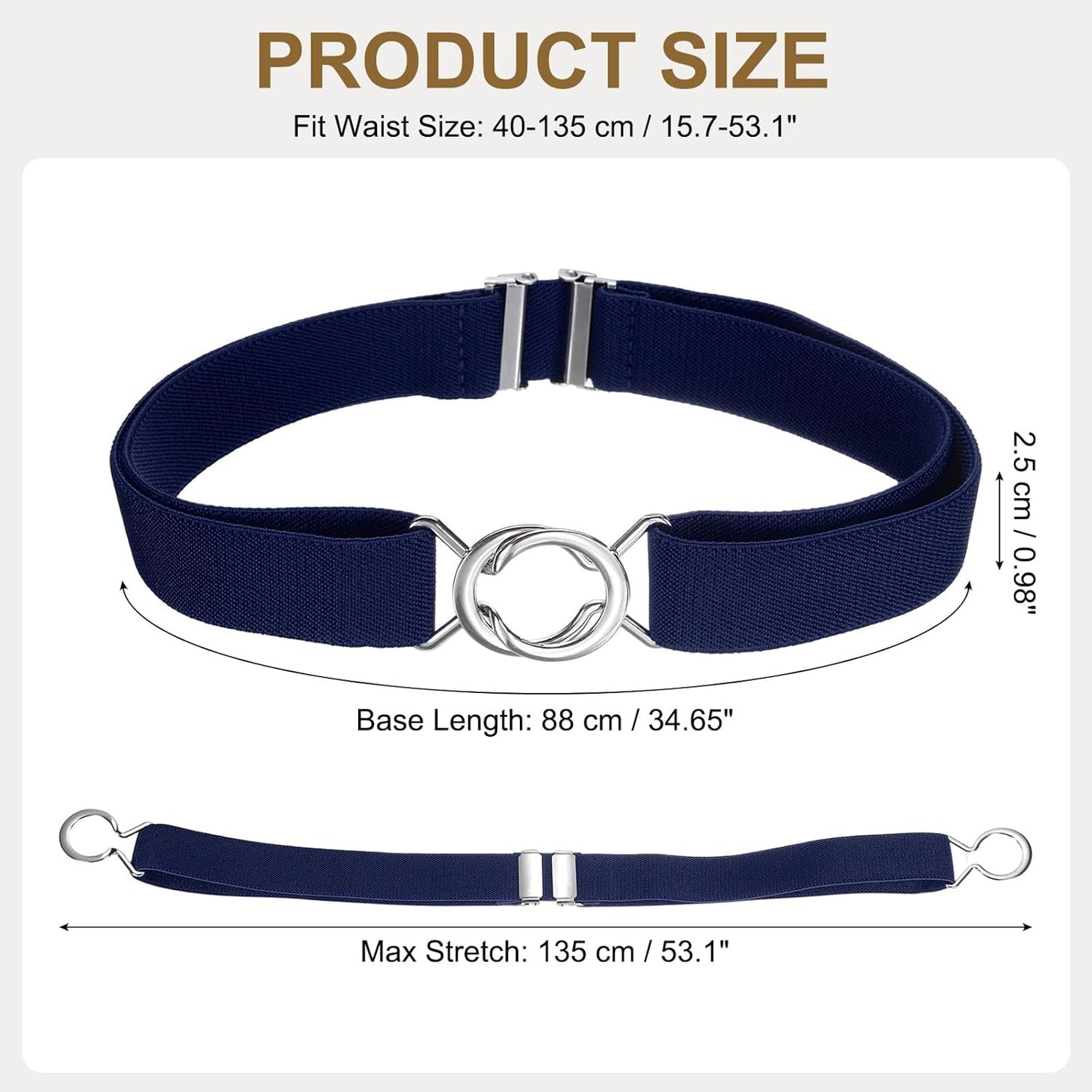 Women Stretchy Waist Belt, No Show Elastic Stretch Belts with Flat Buckle for Dresses Jeans Casual Pants