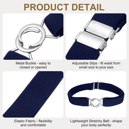 Women Stretchy Waist Belt, No Show Elastic Stretch Belts with Flat Buckle for Dresses Jeans Casual Pants