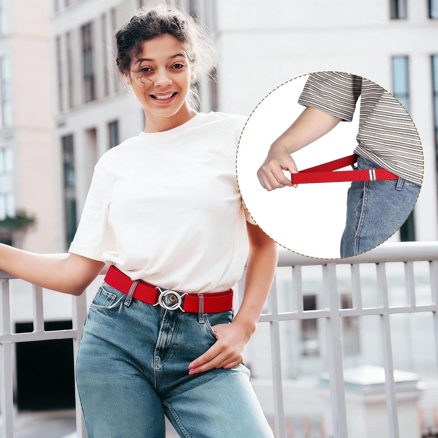 Women Stretchy Waist Belt, No Show Elastic Stretch Belts with Flat Buckle for Dresses Jeans Casual Pants