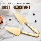 Cake Server, Wedding Cake Cutting Set 2 Piece Gold Cake Cutter, Stainless Steel Pie Server with Smooth Edge and Exquisite Pattern Design for Pastry Pizza Dessert