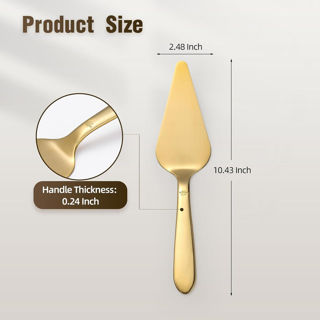 Cake Server, Wedding Cake Cutting Set 2 Piece Gold Cake Cutter, Stainless Steel Pie Server with Smooth Edge and Exquisite Pattern Design for Pastry Pizza Dessert