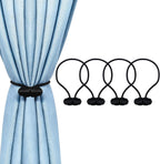 Black Magnetic Curtain Tiebacks - 4pcs Decorative Curtain Tie Backs, No Drill Closure Drapery Tiebacks Holdbacks, Boho Drapes Straps Ropes for Bedroom, Bathroom, Farmhouse Decor