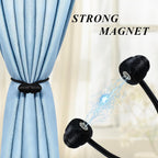 Black Magnetic Curtain Tiebacks - 4pcs Decorative Curtain Tie Backs, No Drill Closure Drapery Tiebacks Holdbacks, Boho Drapes Straps Ropes for Bedroom, Bathroom, Farmhouse Decor