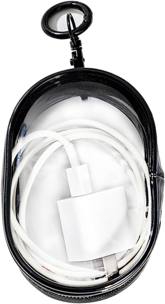 Transparent Zipper Storage Pouch with Keychain - Mini Organizer for Earbuds Cables - Travel Accessory for Backpack