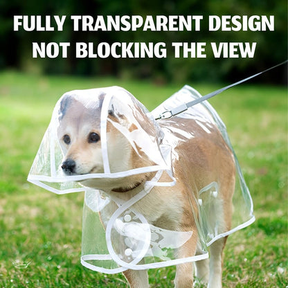 Transparent Dog Raincoat Medium Size - Portable Puppy Rain Jacket with Cape and Hood - Waterproof Outdoor Pet Apparel