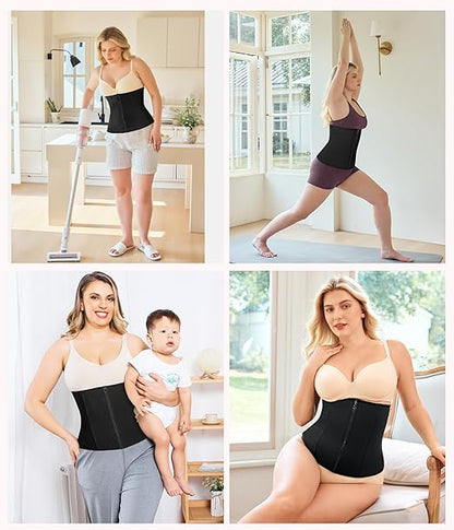Women's Black Waist Trainer with Zipper Shapewear Tummy Control Body Shaper Sport Slimming Belt