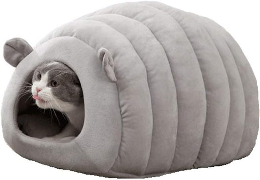 Grey Cat Bed Cave - Cozy Indoor Pet Bed for Cats and Kittens - Soft Comfortable Sleeping窝
