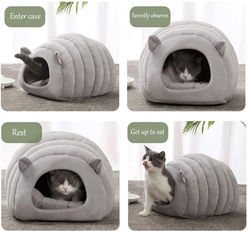 Grey Cat Bed Cave - Cozy Indoor Pet Bed for Cats and Kittens - Soft Comfortable Sleeping窝