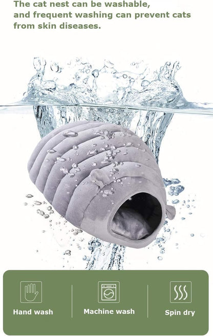 Grey Cat Bed Cave - Cozy Indoor Pet Bed for Cats and Kittens - Soft Comfortable Sleeping窝
