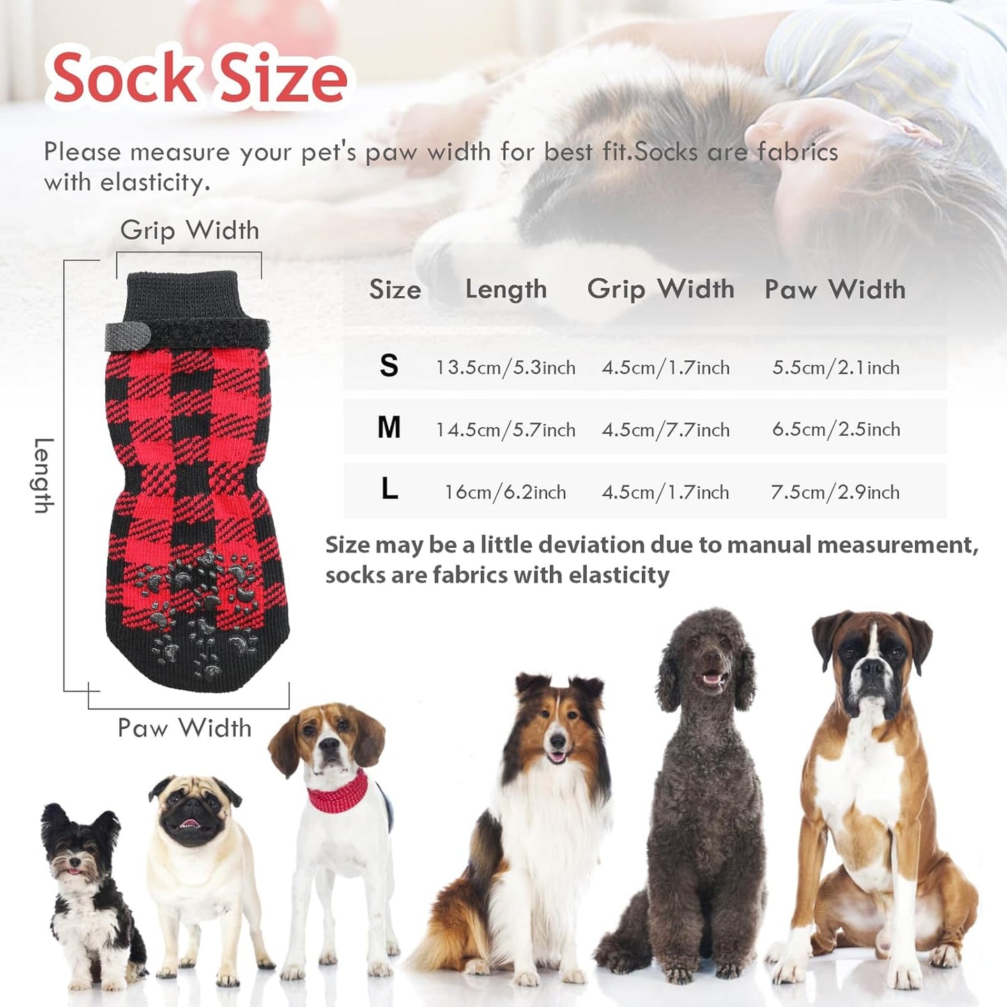 Dog Socks Size M Anti-Slip Pet Paw Protectors Red for Dogs