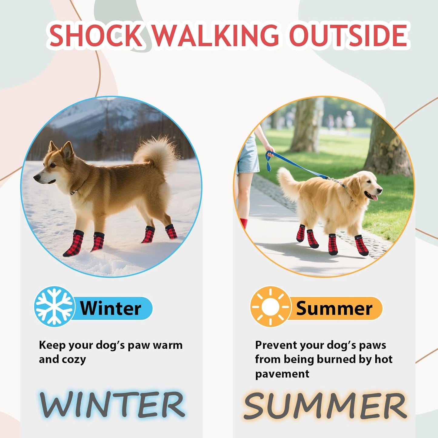 Dog Socks Size M Anti-Slip Pet Paw Protectors Red for Dogs