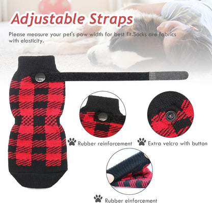 Dog Socks Size L Red Anti Slip Pet Paw Protectors for Dogs
