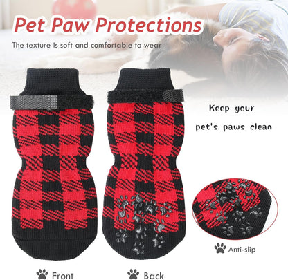 Dog Socks Size L Red Anti Slip Pet Paw Protectors for Dogs