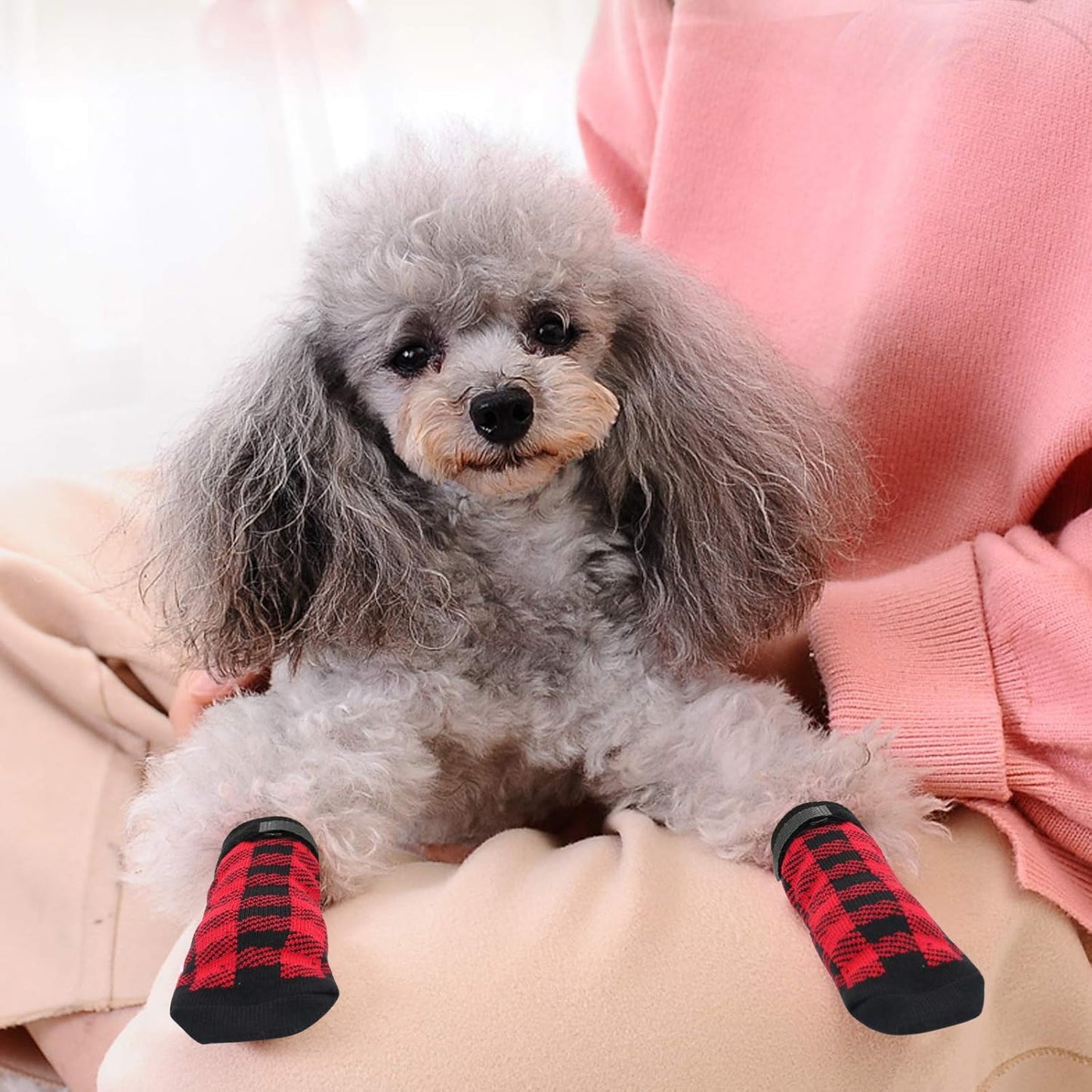 Dog Socks Size L Red Anti Slip Pet Paw Protectors for Dogs
