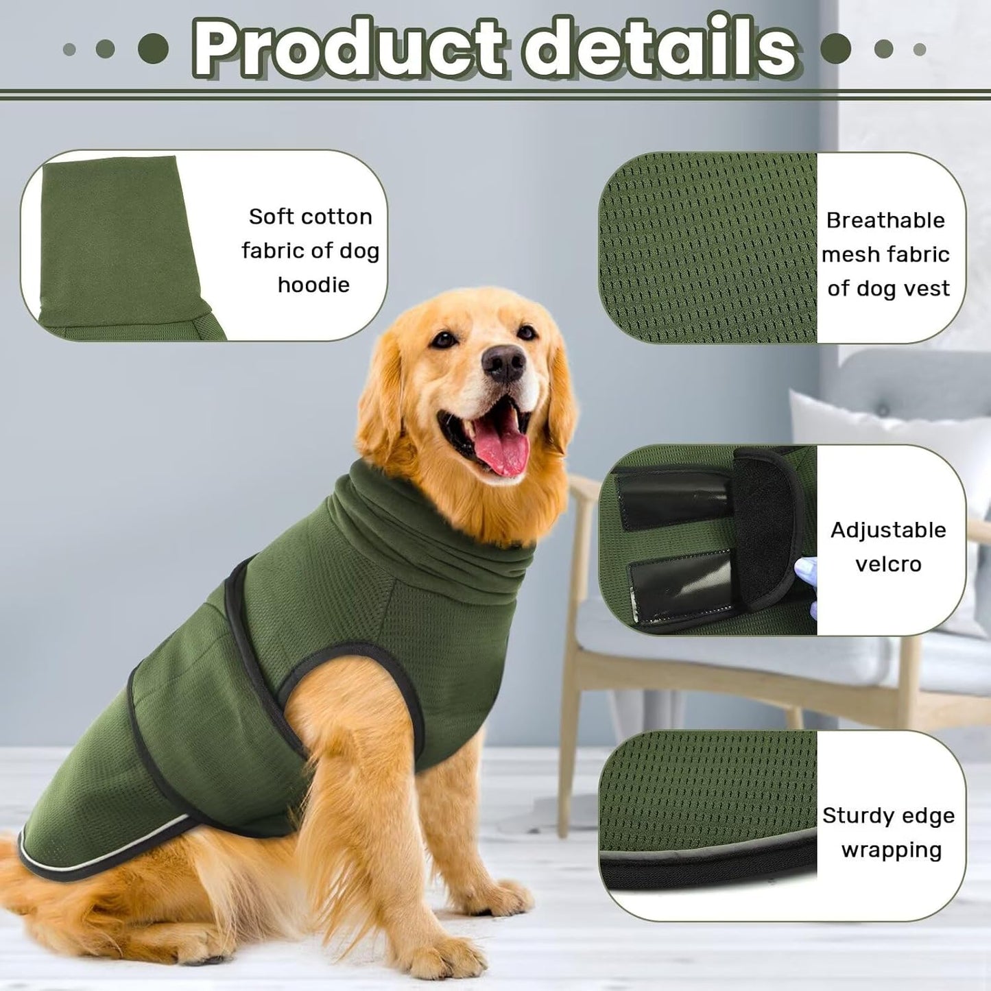 Dog Winter Jacket - Soft Pet Clothing - Bodywarmer - Warm - Adjustable - Size L - Military Green - 1 Piece