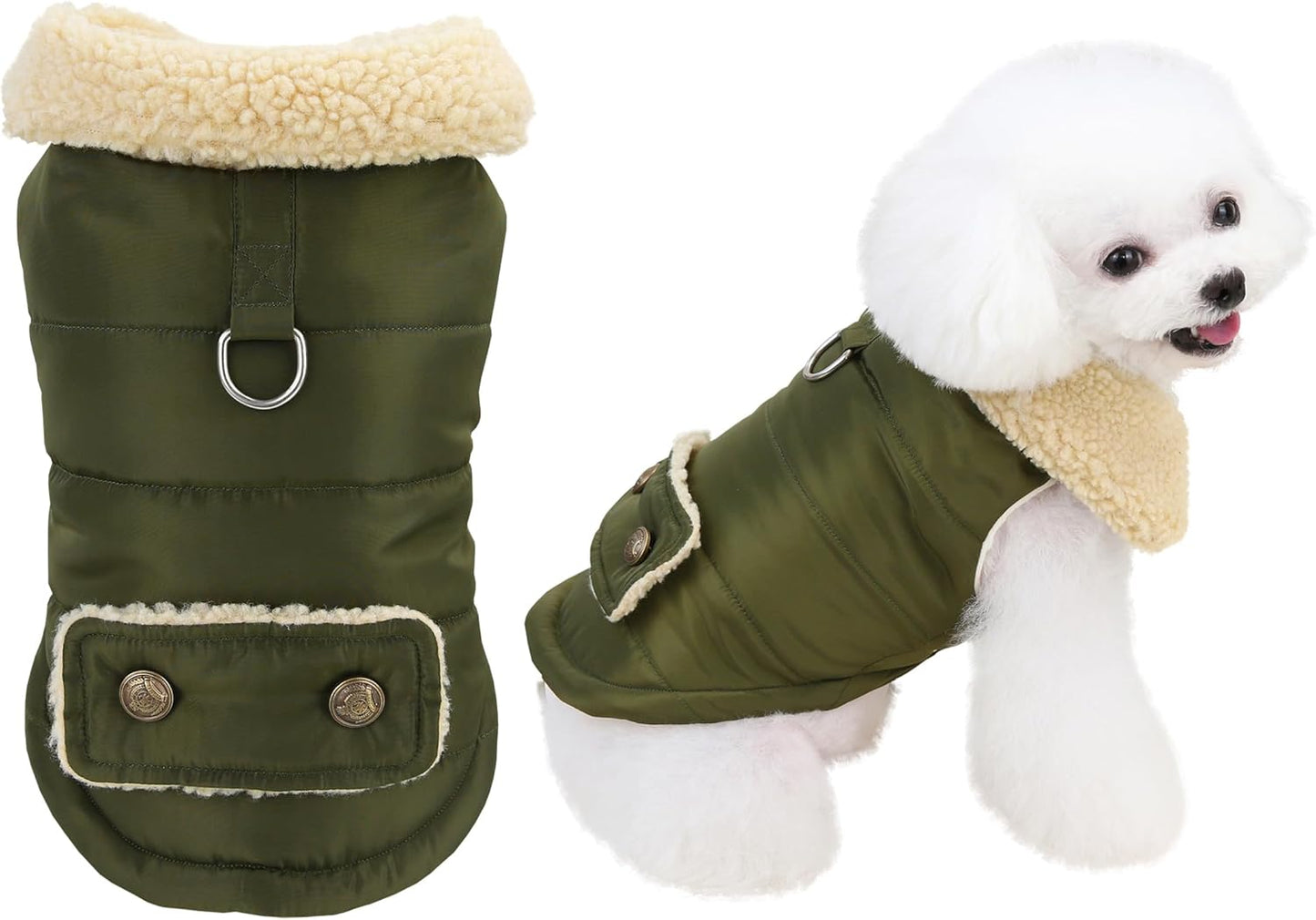 Winter Warm Dog Jacket Military Green Size S for Cold Weather Protection