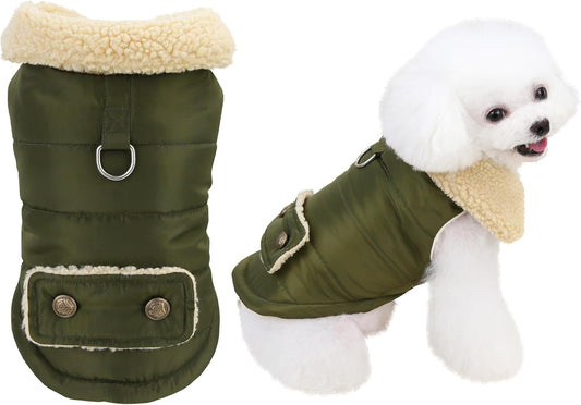 Winter Warm Dog Jacket Military Green Size S for Cold Weather Protection