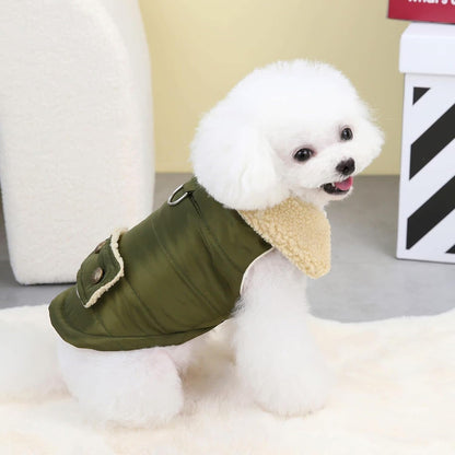 Winter Dog Jacket Warm Puppy Coat Military Green Size M for Cold Weather