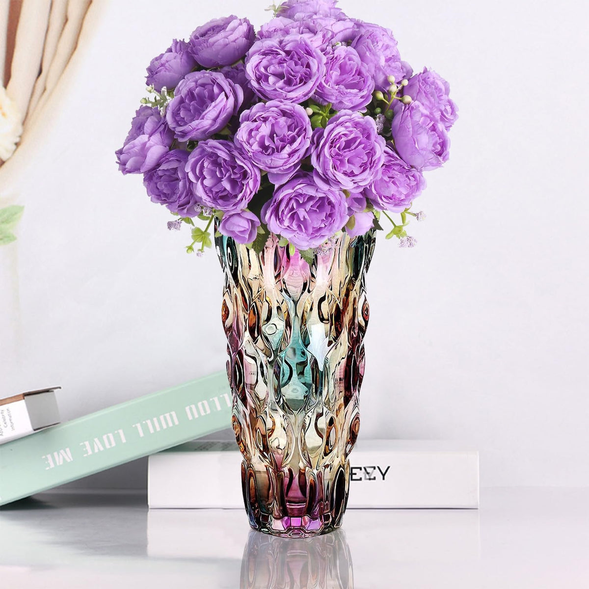 Glass Vases for Flowers，Thickened 3.4 lb Morden vases for Tables Centerpieces, vase for Home Decor, Crystal,Colorful and Clear Rose Large Vases Christmas Day Gifts(Heavy Duty)