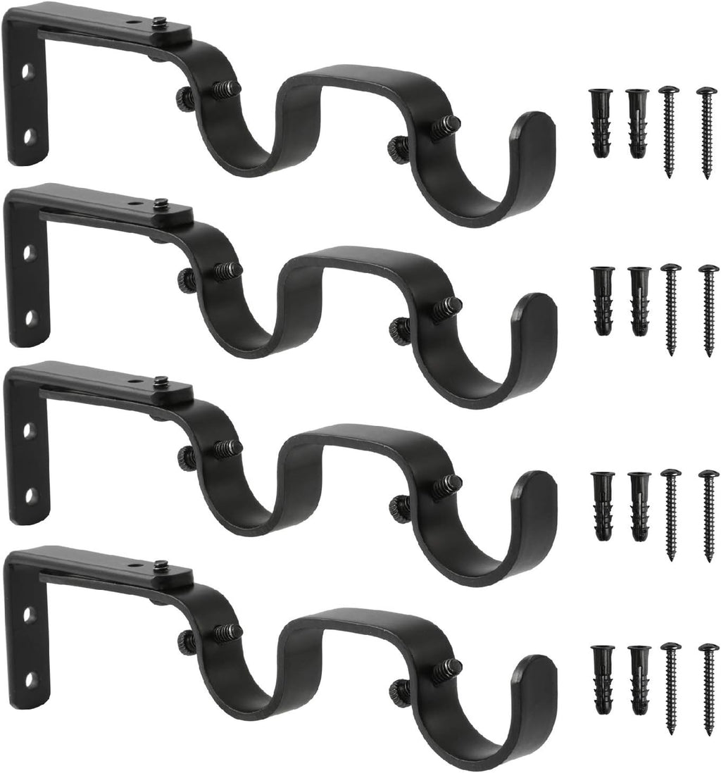 Heavy Duty Curtain Rod Brackets - Adjustable Double Rod Holders, 1 Inch (4 PCS, Black)
