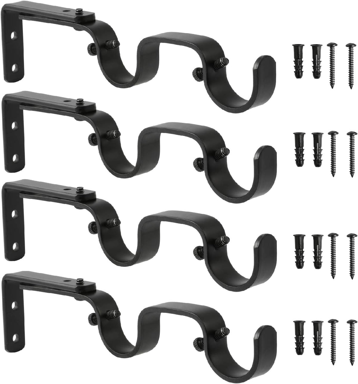 Heavy Duty Curtain Rod Brackets - Adjustable Double Rod Holders, 1 Inch (4 PCS, Black)