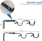 Heavy Duty Curtain Rod Brackets - Adjustable Double Rod Holders, 1 Inch (4 PCS, Black)