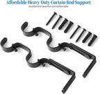 Heavy Duty Curtain Rod Brackets - Adjustable Double Rod Holders, 1 Inch (4 PCS, Black)