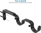 Heavy Duty Curtain Rod Brackets - Adjustable Double Rod Holders, 1 Inch (4 PCS, Black)