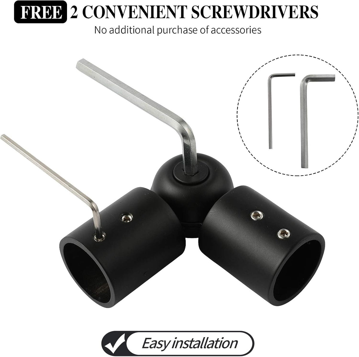 Adjustable 1 Inch Curtain Rod Brackets, Black Iron Wall Mounts, 2 Pack