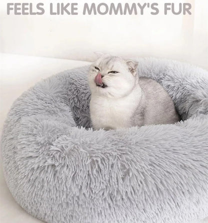 Cat Beds for Indoor Cats - Cat Bed Washable 20 inches, Dog Beds for Small Medium Dogs, Anti Anxiety Round Fluffy Plush Faux Fur Pet Bed, Thick Bottom (Medium, Light Grey)