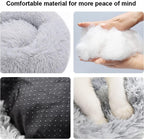 Cat Beds for Indoor Cats - Cat Bed Washable 20 inches, Dog Beds for Small Medium Dogs, Anti Anxiety Round Fluffy Plush Faux Fur Pet Bed, Thick Bottom (Medium, Light Grey)