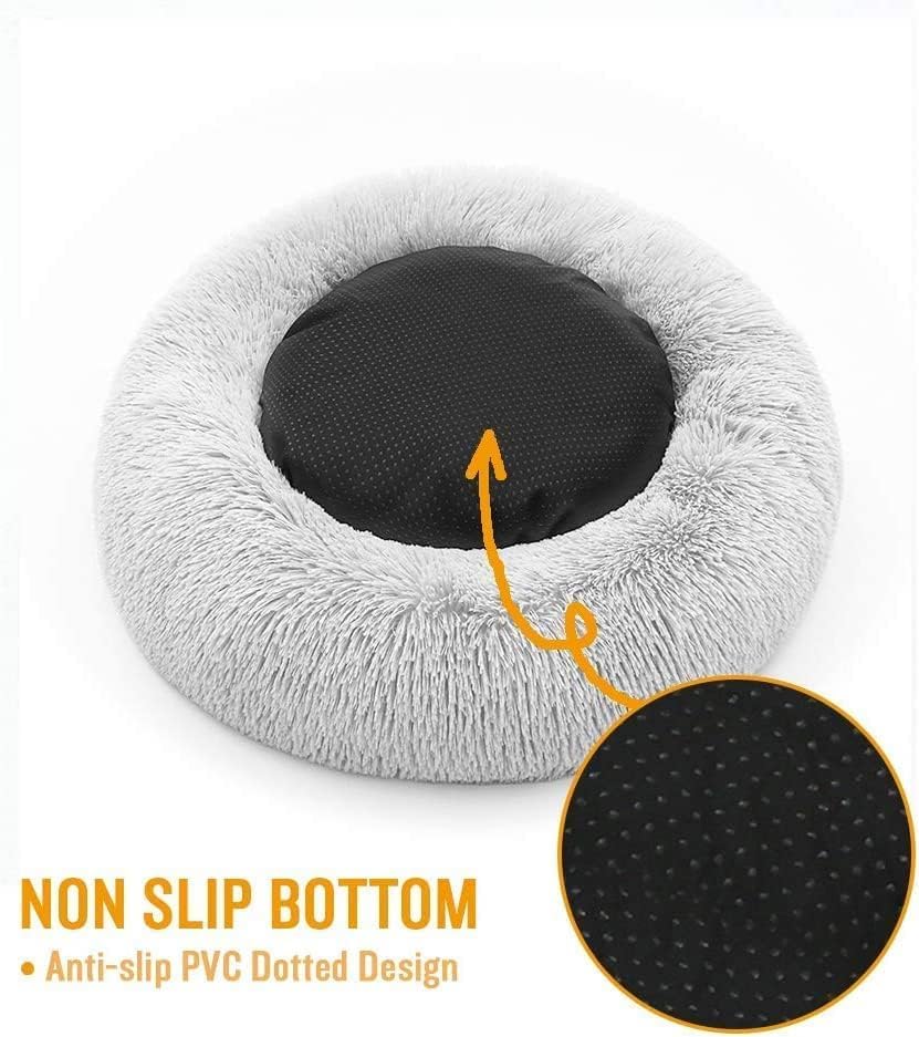 Cat Beds for Indoor Cats - Cat Bed Washable 20 inches, Dog Beds for Small Medium Dogs, Anti Anxiety Round Fluffy Plush Faux Fur Pet Bed, Thick Bottom (Medium, Light Grey)