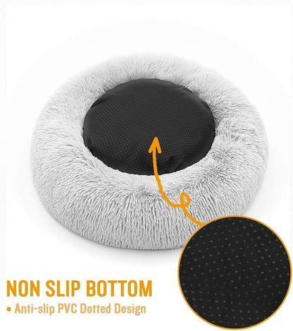 Cat Beds for Indoor Cats - Cat Bed Washable 20 inches, Dog Beds for Small Medium Dogs, Anti Anxiety Round Fluffy Plush Faux Fur Pet Bed, Thick Bottom (Medium, Light Grey)