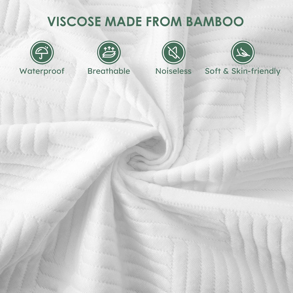 Queen Size 100% Waterproof Mattress Protector, Mattress Pad Cover Fitted 8"-21" Deep Pocket, 3D Air Fabric Soft Breathable Cooling Bed Mattress Cover Noiseless Washable, White-Fence
