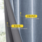 Stone Blue Vintage Linen 100% Blackout Curtains for Living Room,Thermal Insulated Curtains 63" Long,Noise Reducing Window Treatment Drapes for Hall Room,52" Wide Per Panel,Set of 2