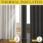 Snowbound Vintage Linen 100% Blackout Curtains for Living Room,Thermal Insulated Curtains 63" Long,Noise Reducing Window Treatment Drapes for Hall Room,52" Wide Per Panel,Set of 2