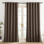 Coffee Vintage Linen 100% Blackout Curtains for Living Room, Thermal Insulated Curtains 95“ Long, Noise Reducing Window Treatment Drapes for Home Office, 62" Wide Per Panel, Set of 2