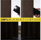 Coffee Vintage Linen 100% Blackout Curtains for Living Room, Thermal Insulated Curtains 95“ Long, Noise Reducing Window Treatment Drapes for Home Office, 62" Wide Per Panel, Set of 2