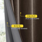 Coffee Vintage Linen 100% Blackout Curtains for Living Room, Thermal Insulated Curtains 95“ Long, Noise Reducing Window Treatment Drapes for Home Office, 62" Wide Per Panel, Set of 2