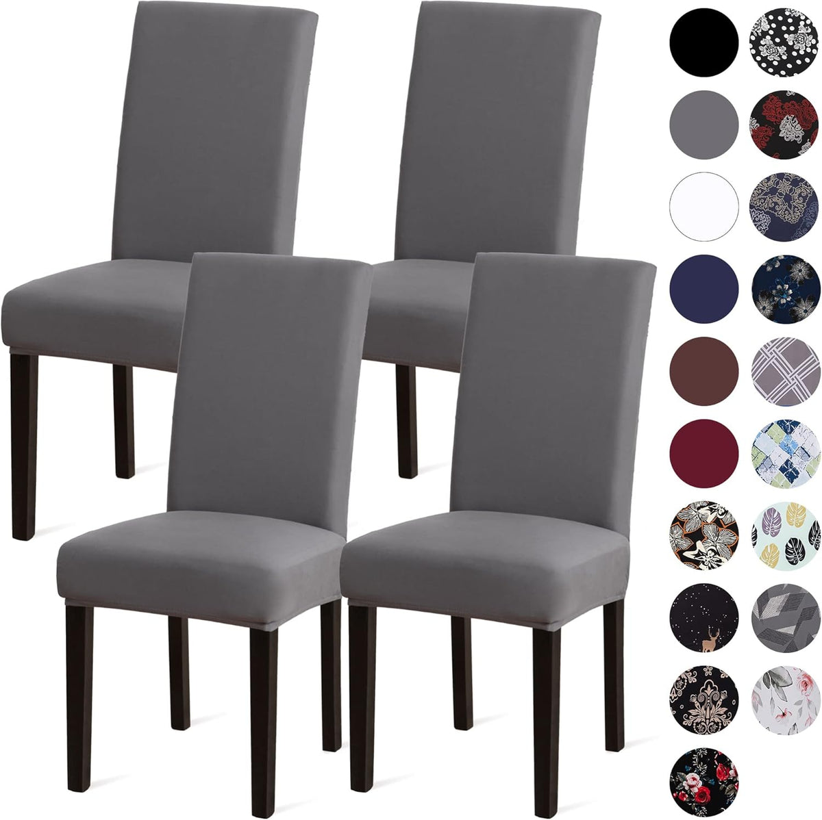 Dining Chair Covers,Kitchen Cover,Parsons Slipcover,Spandex Protectors for Room Stretch Chairs Cover Set of 4 -Gray