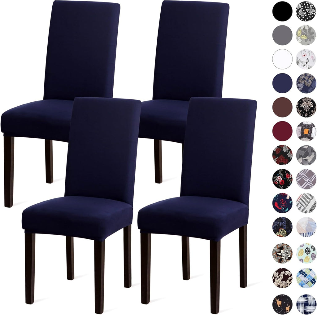 Dining Chair Covers,Kitchen Chair Cover,Parsons Chair Slipcover,Spandex Chair Protectors for Dining Room Stretch Chairs Cover Set of 4 -Navy Blue