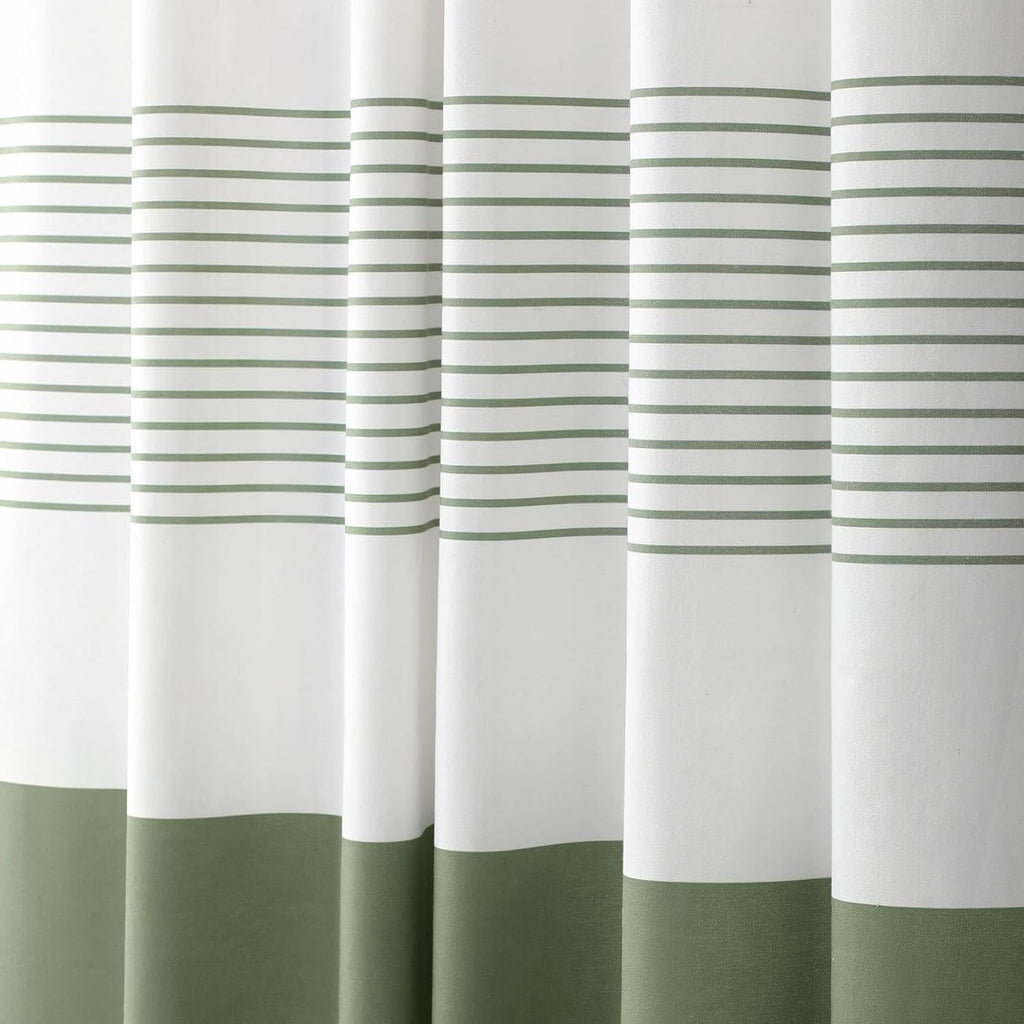 Sage Green Shower Curtain Cotton Boho Striped Shower Curtains for Bathroom with Tassel 72 X 72