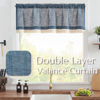 Linen Valance for Farmhouse Living Room Windows 16 Inch Slubbed Crossed Double Layer Window Valance Light Filtering Rustic Country Overlay Rod Pocket 1 Panel Navy Blue