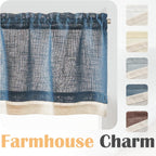 Linen Valance for Farmhouse Living Room Windows 16 Inch Slubbed Crossed Double Layer Window Valance Light Filtering Rustic Country Overlay Rod Pocket 1 Panel Navy Blue