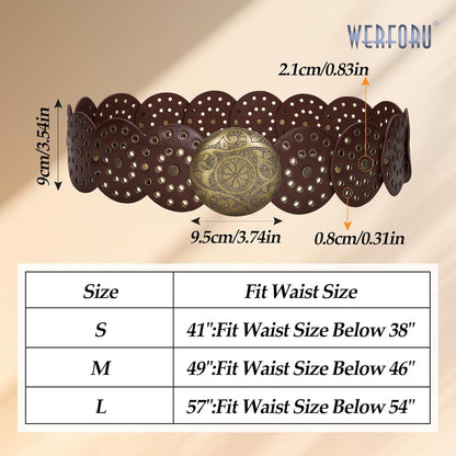 Women Vintage Leather Belt Western Disc Waist Belts Ladies Western Belt Boho Belt for Dress Jean-