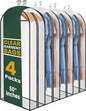 Clear Garment Bags for Hanging Clothes, 50" Suit Bags with 10" Gusset, Heavy Duty Closet Storage Covers for Coats, Dresses, Shirts, Jackets, Dustproof & Breathable, 4 Pack